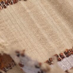 🌿 Natur lan-viskoza z oranžnimi črtami - lahkotno, zračno poletno blago