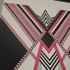 🌟 Scuba elastičen jersey s črno-belo-neon-roza geometrijo - moderna eleganca ( 330 g/m² ) 1 kg / 16,27 €