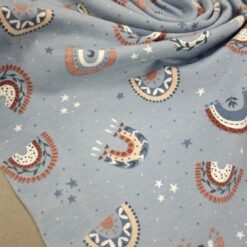 Bombažni otroški jersey - moder z boho loki in zvezdicami