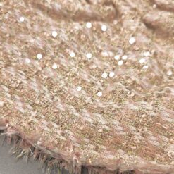 🌟 Nežno roza bombažen bouclé z bleščicami in zlatimi nitmi