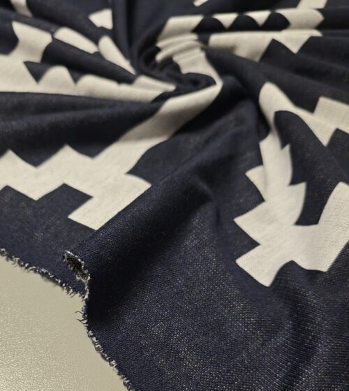Temno moder jersey z geometrijskim vzorcem